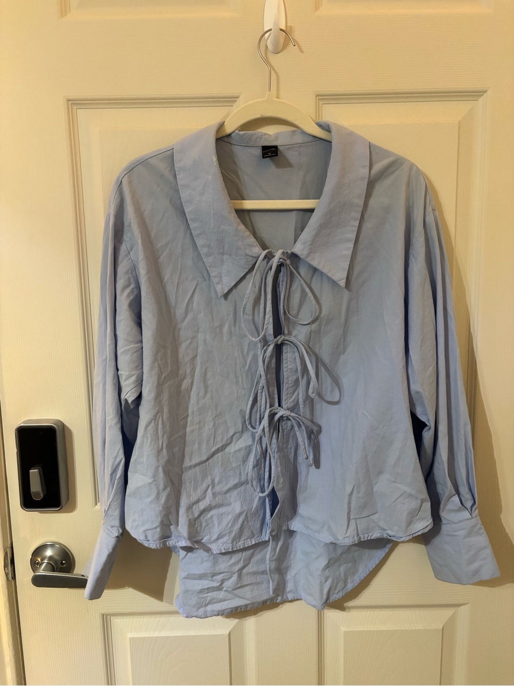 Light Blue Tie-Front Women's Top